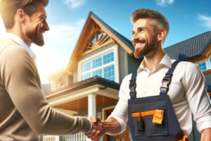 Artisan avec un client qui va faire un devis