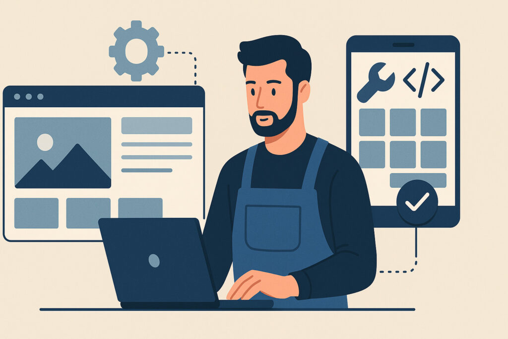 Artisan créant son site internet sur ordinateur portable
