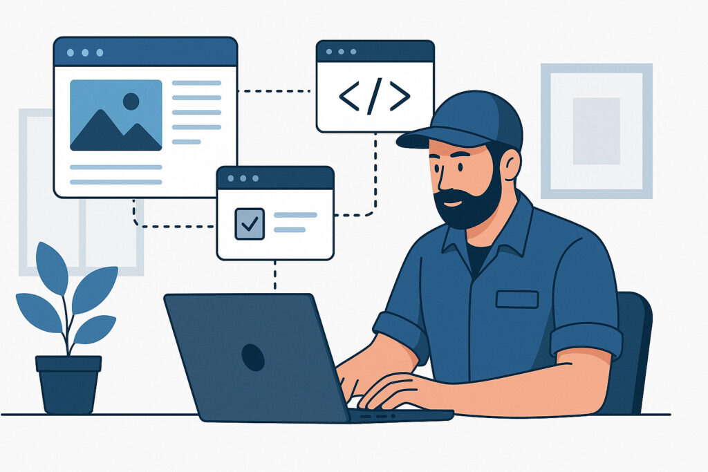 Artisan qui discute par message avec une prestataire web