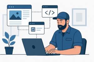 Artisan qui discute par message avec une prestataire web