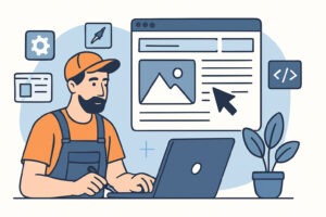 Artisan créant un site web sur ordinateur