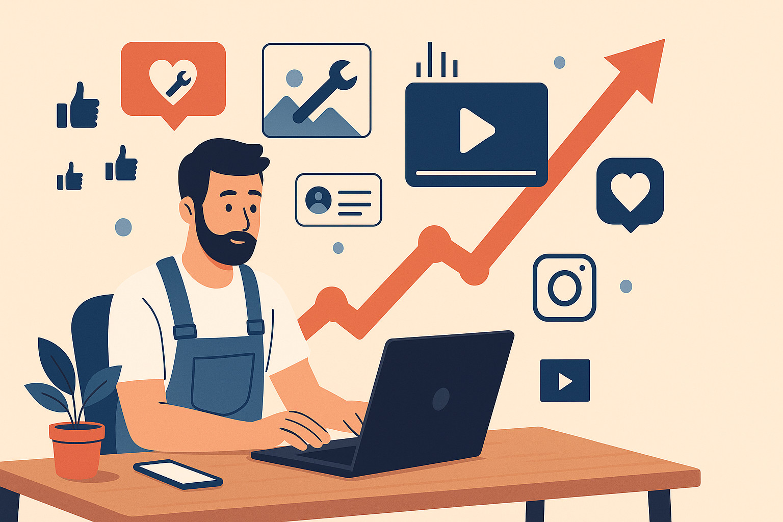 Artisan travaillant sur un ordinateur pour augmenter sa visibilité sur les réseaux sociaux