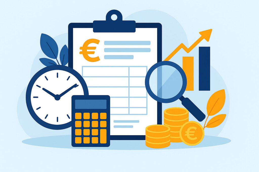 Eléments financiers et de gestion du temps représentant le calcul du coût horaire pour un professionnel