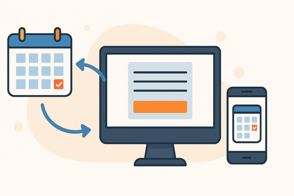 Agenda en ligne connecté à un formulaire sur ordinateur et smartphone