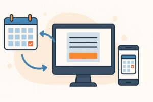 Agenda en ligne connecté à un formulaire sur ordinateur et smartphone