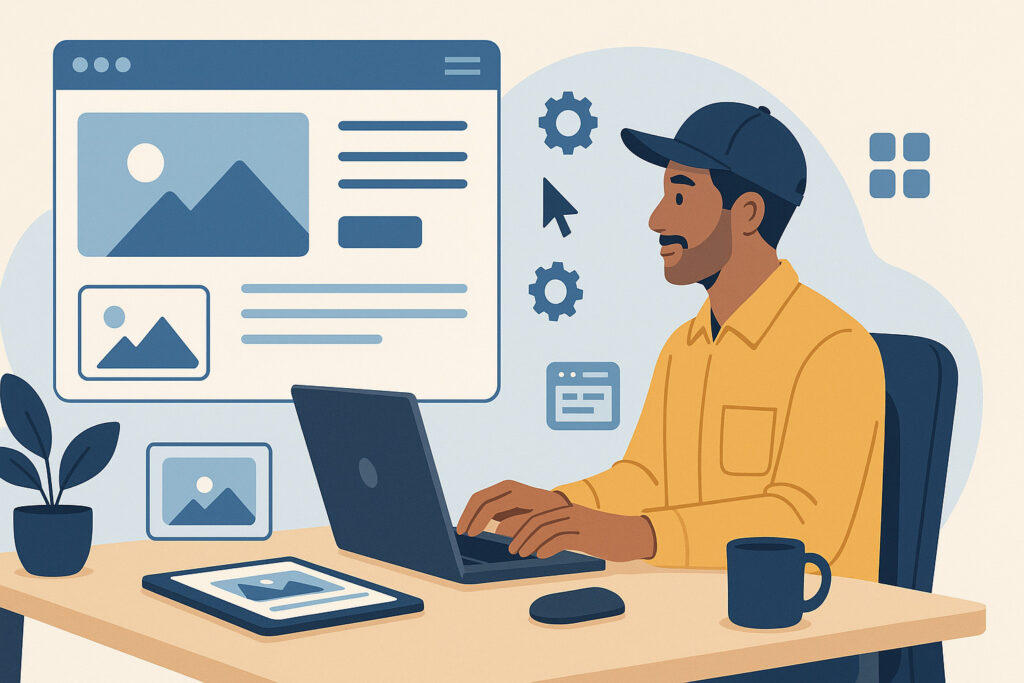 Artisan utilisant des outils numériques pour créer son site web sans coder