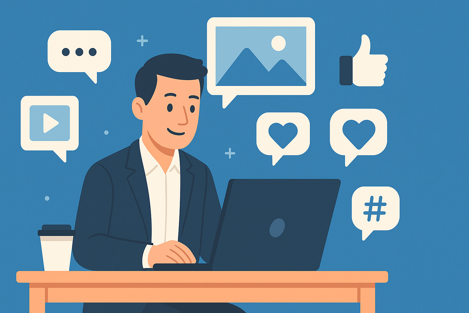 Entrepreneur sur un ordinateur portable en train de publier du contenu sur les réseaux sociaux