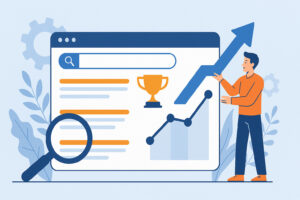 Ecran affichant des résultats de recherche et des indicateurs de performance SEO