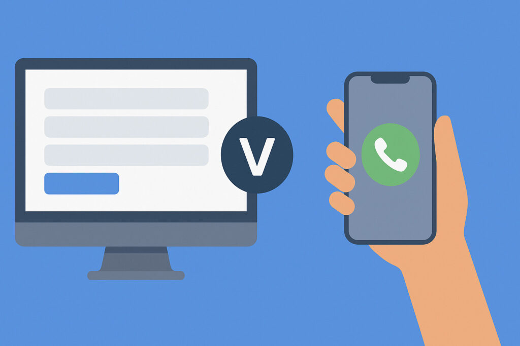 Formulaire sur un écran d’ordinateur face à une option d’appel téléphonique sur un smartphone