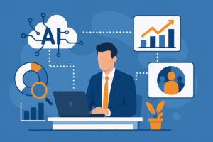 Professionnel utilisant l’IA pour analyser des données clients et identifier de nouveaux marchés