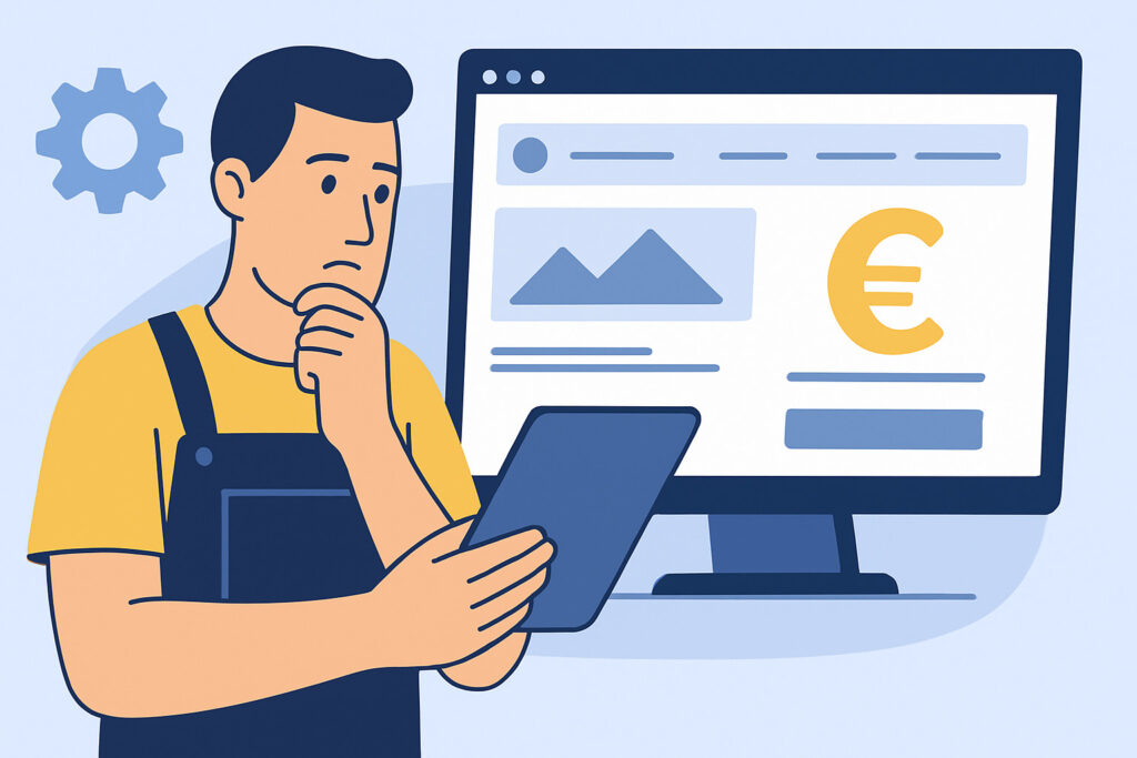 Artisan pensif consultant internet pour connaitre le prix d'un site web