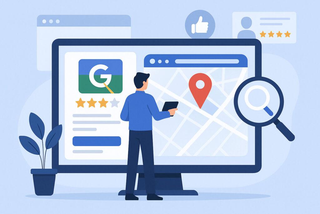 Professionnel gérant son profil Google My Business