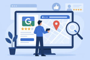 Professionnel gérant son profil Google My Business
