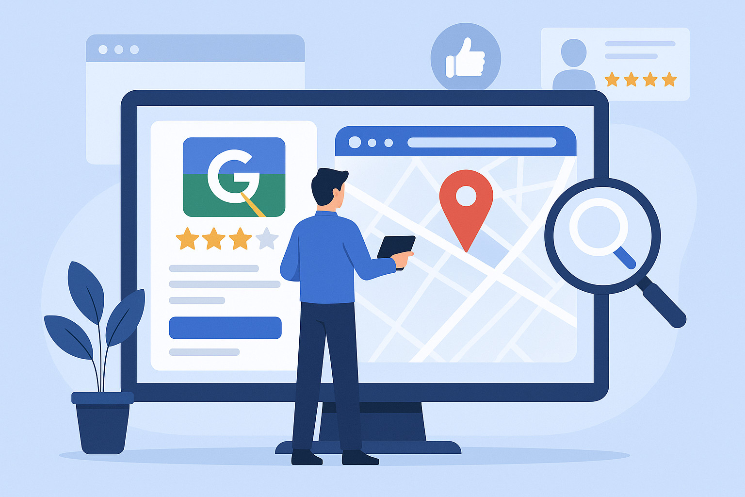 Professionnel gérant son profil Google My Business