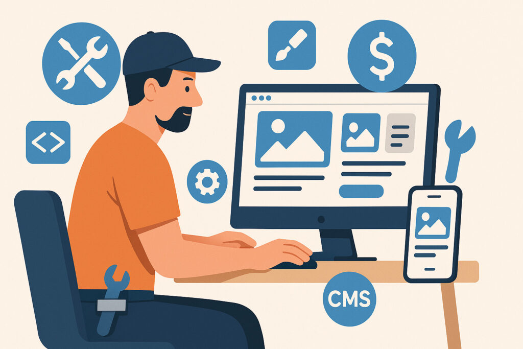 Artisan créant un site internet à petit prix sur son ordinateur