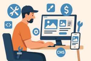 Artisan créant un site internet à petit prix sur son ordinateur