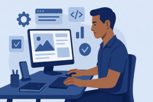 Artisan concentré travaillant sur un site internet