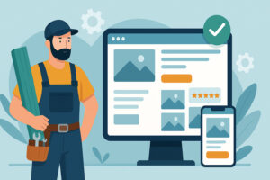 Artisan consultant un site internet sur écran d’ordinateur et smartphone